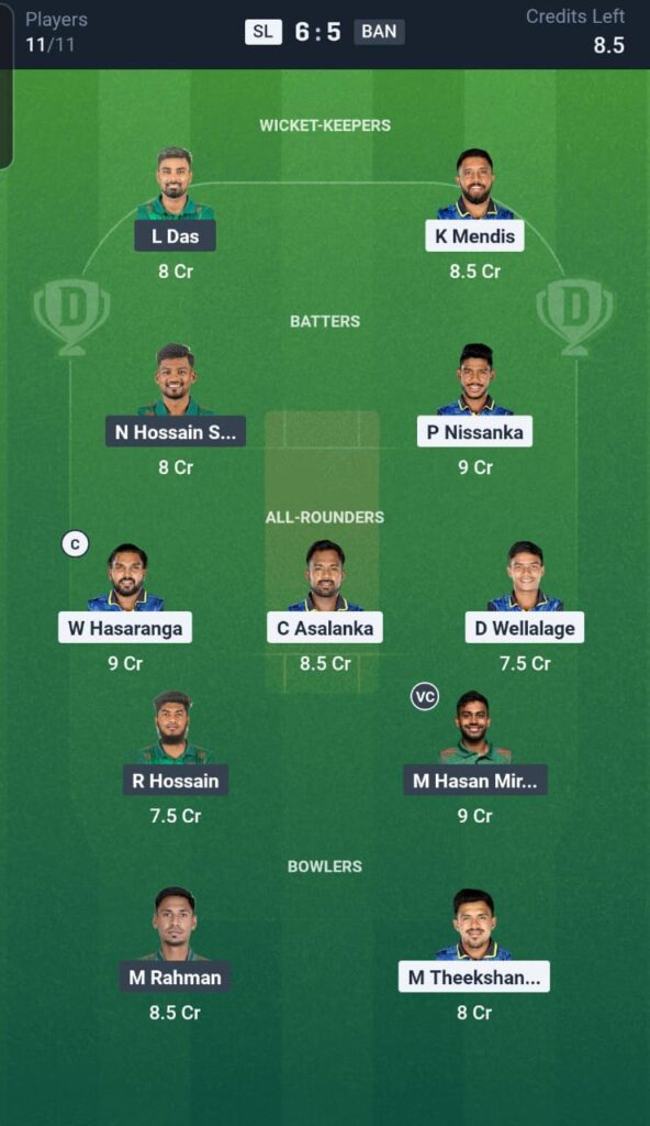 SL vs BAN Dream11 Team 1st ODI