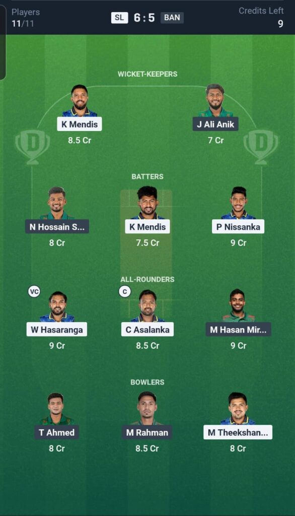 SL vs BAN Dream11 Team 2nd ODI