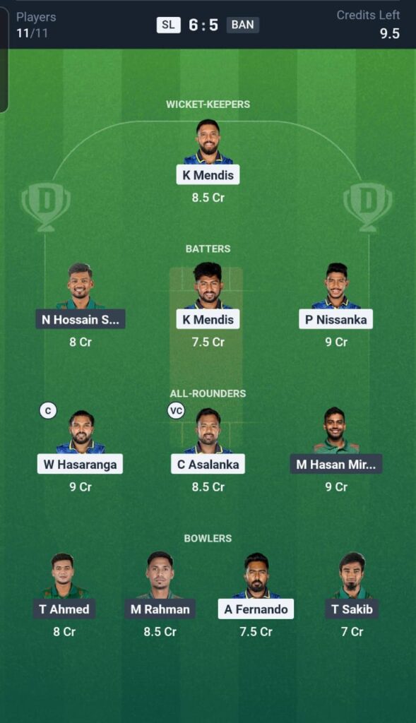 SL vs BAN Dream11 Team 3rd ODI