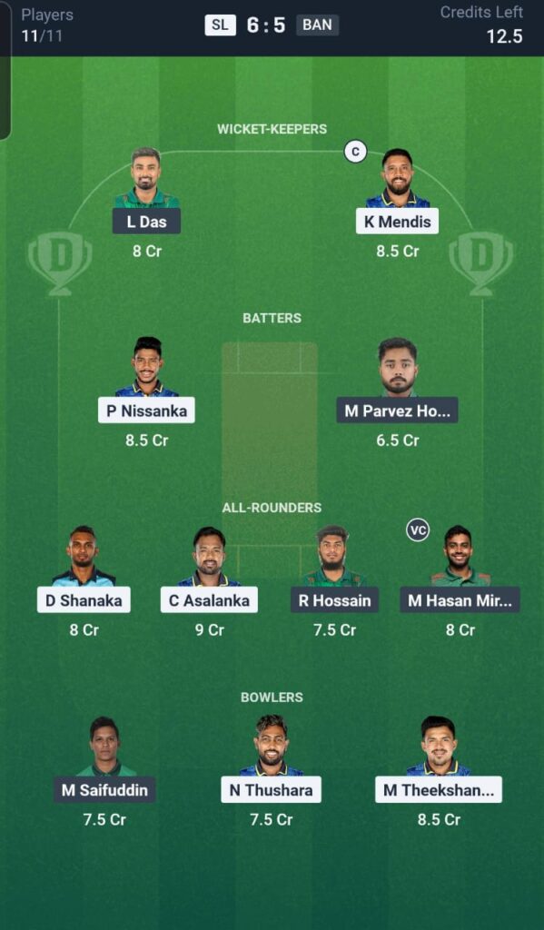 SL vs BAN Dream11 Team 3rd T20I