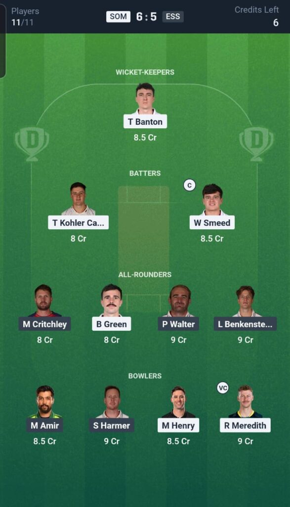 SOM vs ESS Dream11 Team South Group Match