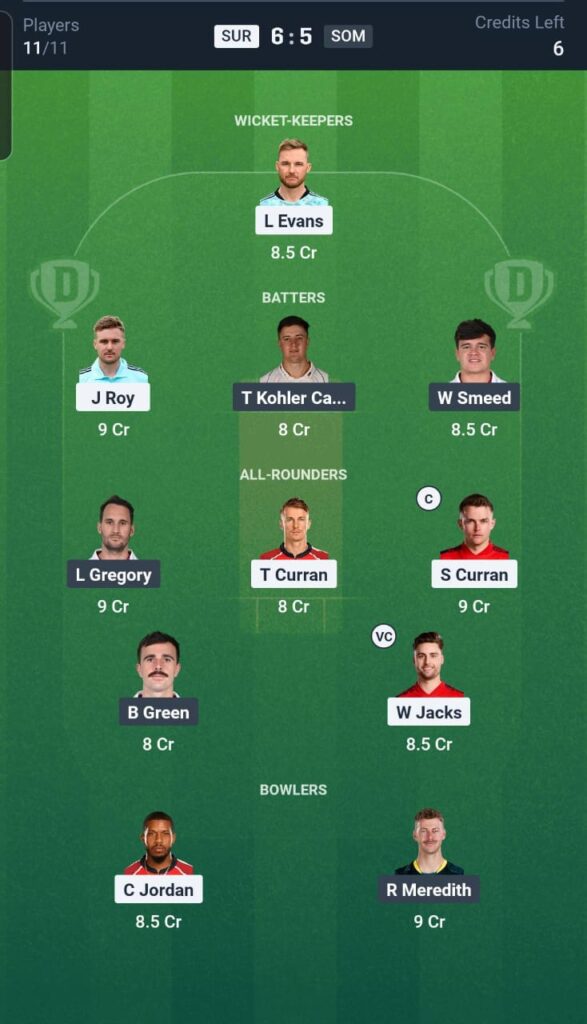 SUR vs SOM Dream11 Team