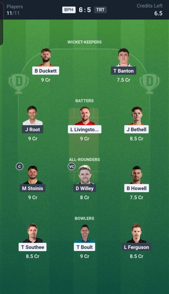 BPH vs TRT Dream11 Team 4th Match