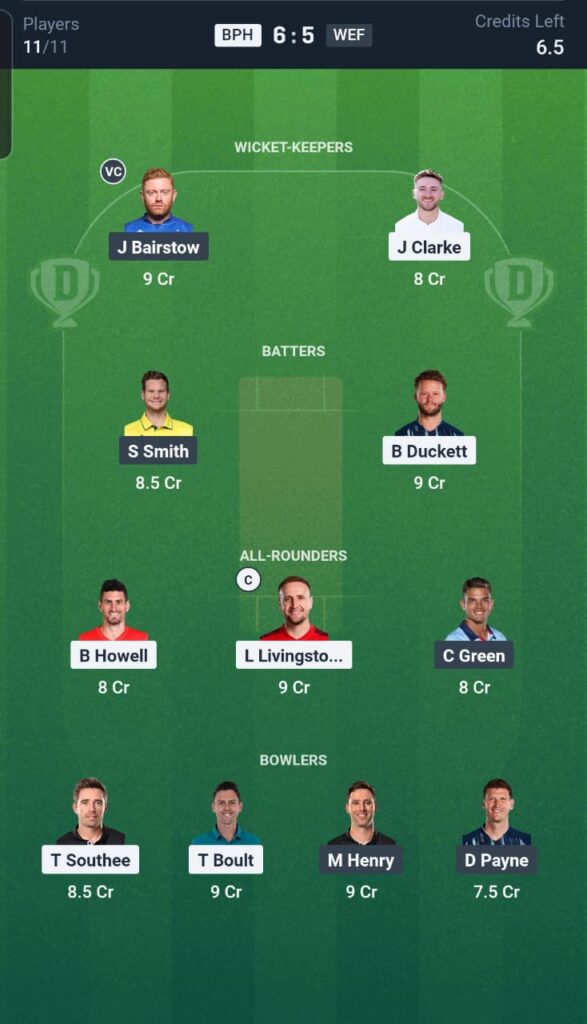 BPH vs WEF Dream11 Team 24th Match