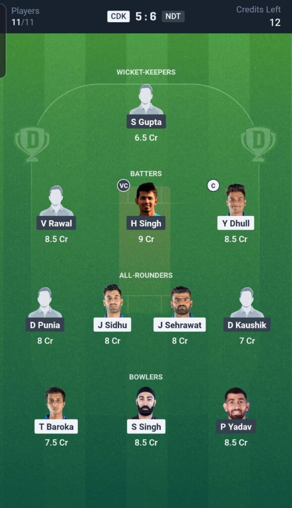 CDK vs NDT Dream11 Team 5th Match