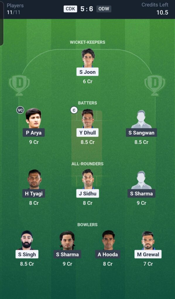CDK vs ODW Dream11 Team 14th Match