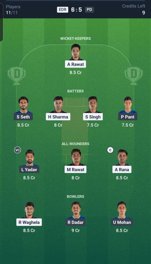 EDR vs PD Dream11 Team 27th Match