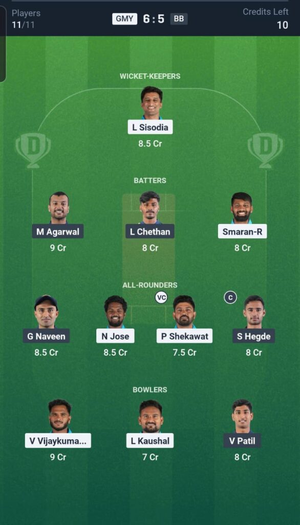 GMY vs BB Dream11 Team 8th Match