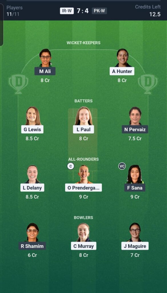 IR-W vs PK-W Dream11 Team 3rd ODI