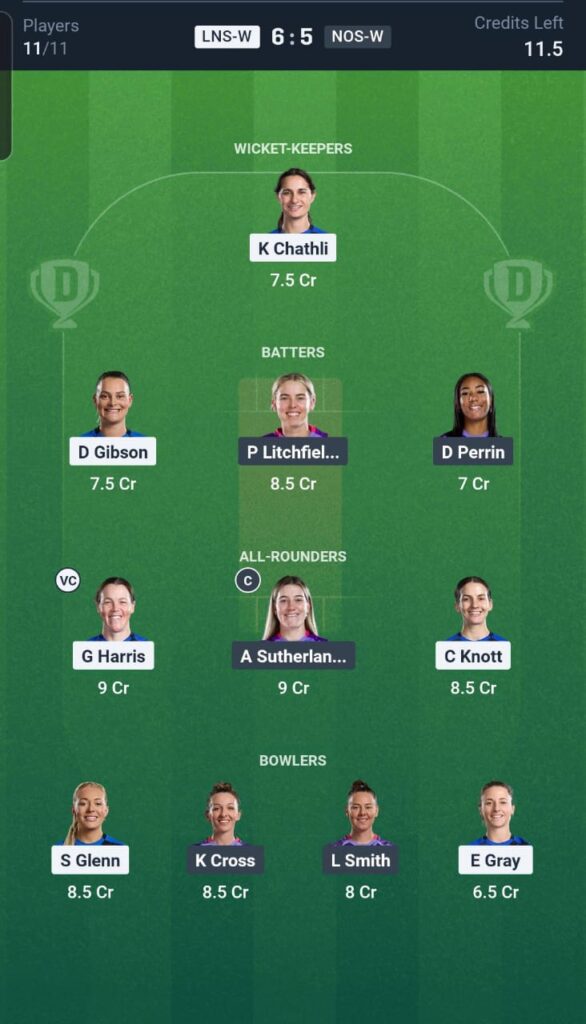 LNS-W vs NOS-W Dream11 Team 22nd Match