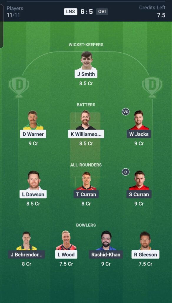 LNS vs OVI Dream11 Team 1st Match