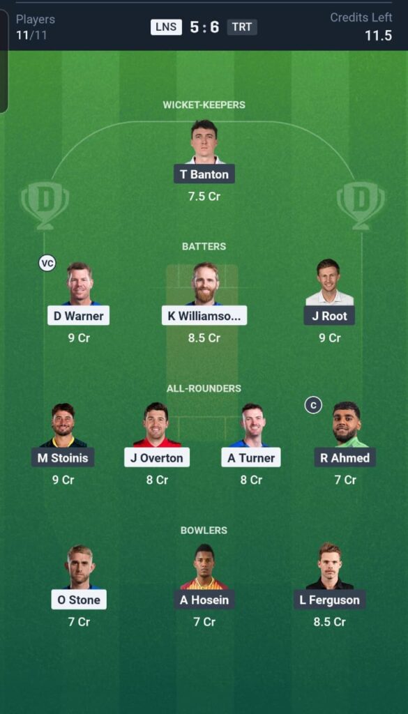 LNS vs TRT Dream11 Team 13th Match