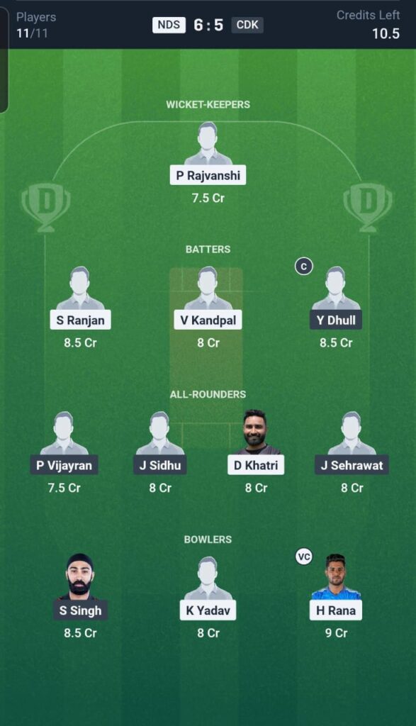 NDS vs CDK Dream11 Team 2nd Match