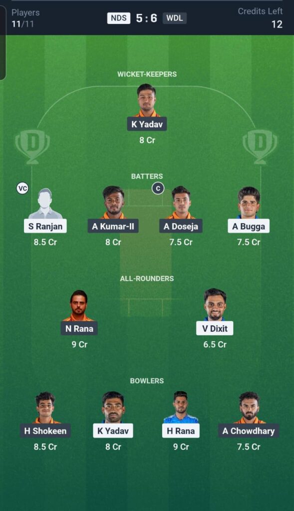 NDS vs WDL Dream11 Team 19th Match