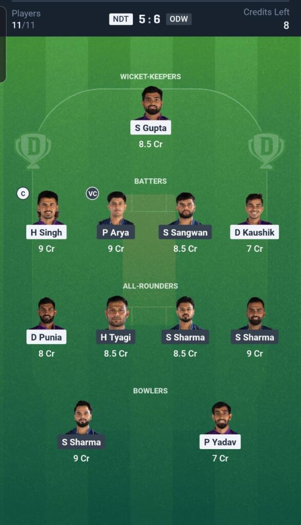 NDT vs ODW Dream11 Team 30th Match