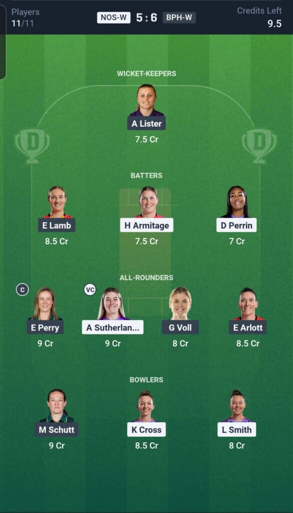 NOS-W vs BPH-W Dream11 Team 14th Match