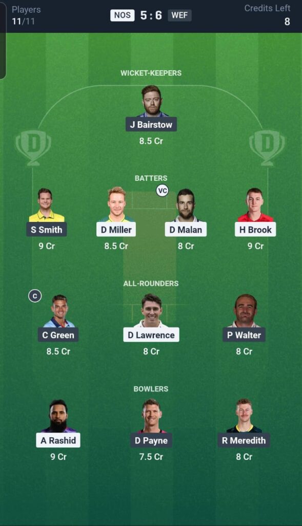 NOS vs WEF Dream11 Team 3rd Match