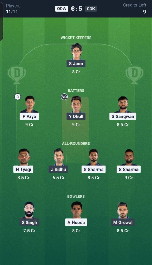 ODW vs CDK Dream11 Team 20th Match