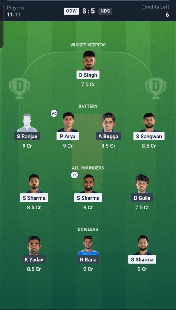 ODW vs NDS Dream11 team 28th Match