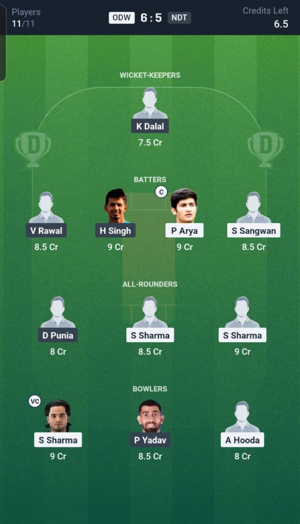 ODW vs NDT Dream11 Team 3rd Match