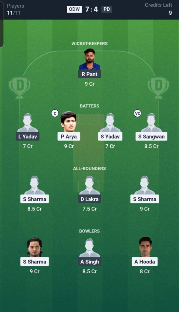 ODW vs PD Dream11 Team 6th Match