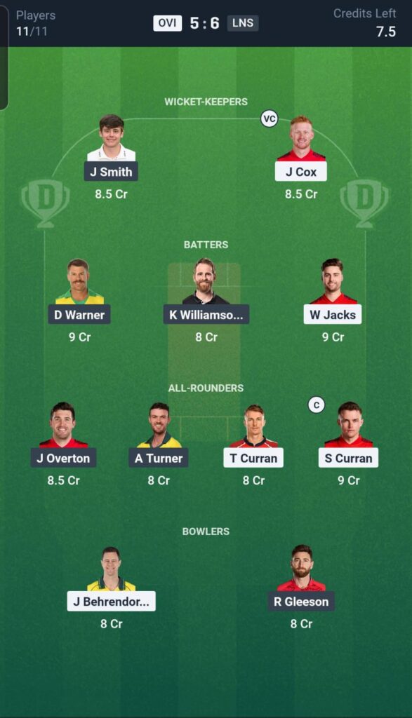 OVI vs LNS Dream11 Team 29th Match
