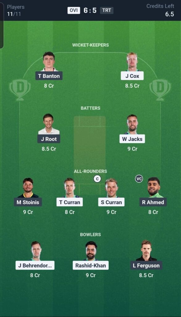 OVI vs TRT Dream11 Team 23rd Match