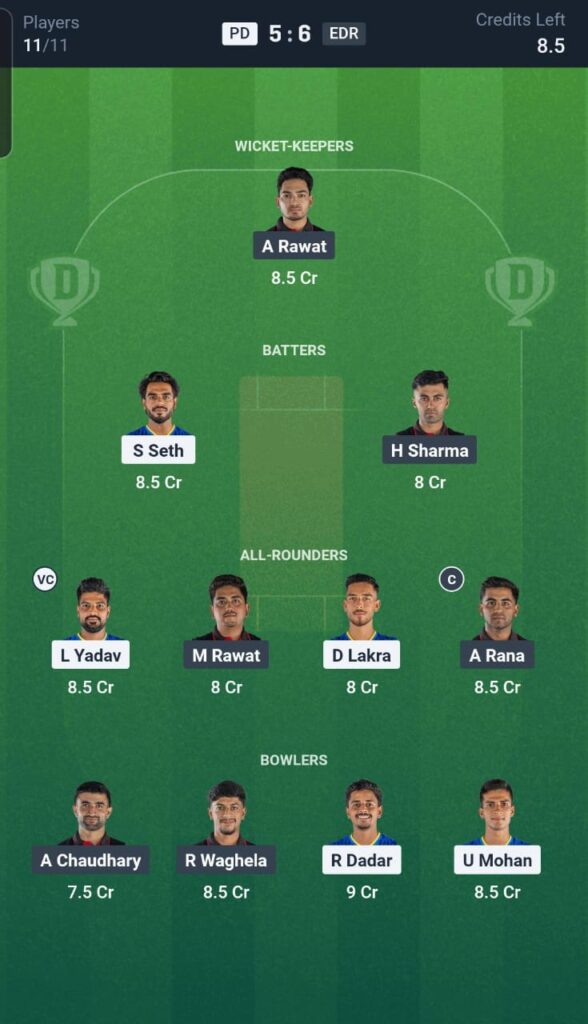 PD vs EDR Dream11 Dream11 Team 21st Match