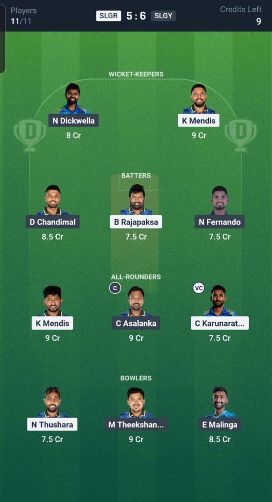 SLGR vs SLGY Dream11 Team 6th Match