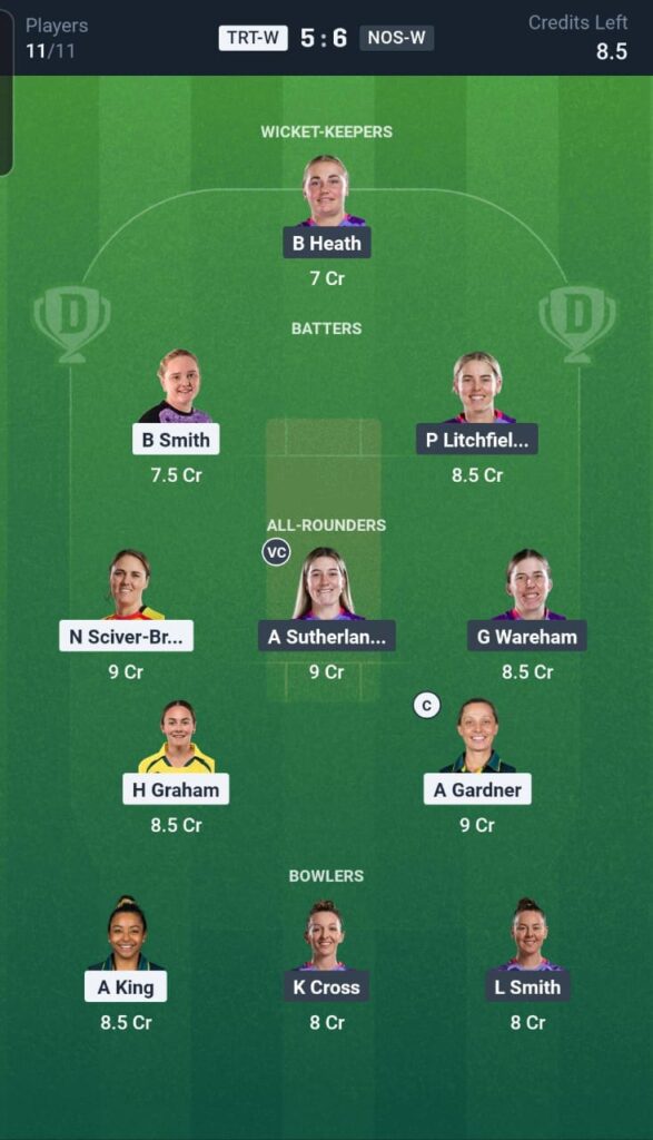TRT-W vs NOS-W Dream11 Team 8th Match