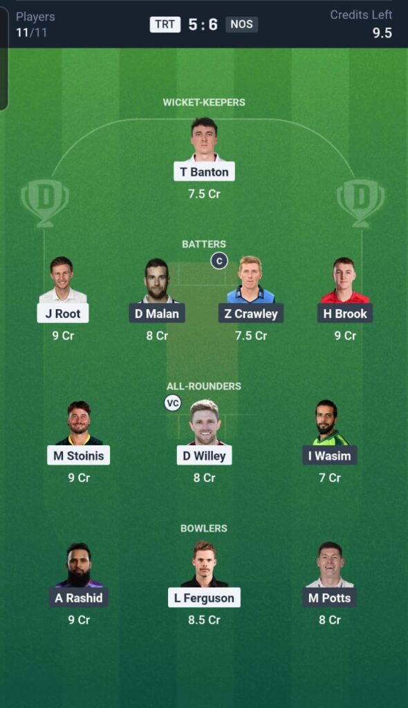 TRT vs NOS Dream11 Team 8th Match