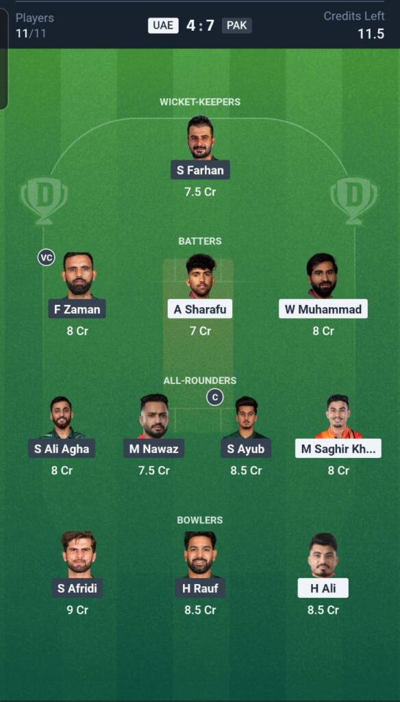 UAE vs PAK Dream11 Team 2nd T20I