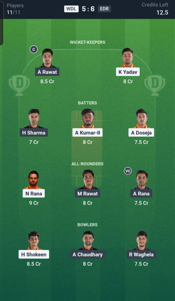 WDL vs EDR Dream11 Team 17th Match