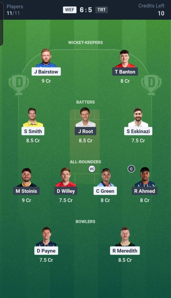 WEF vs TRT Dream11 Team 27th Match