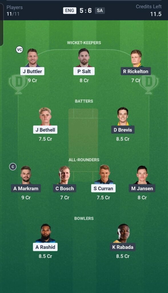 ENG vs SA Dream11 Team 2nd Match