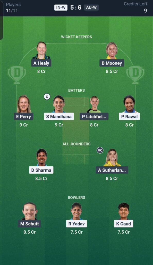 IN-W vs AU-W Dream11 Team 2nd ODI
