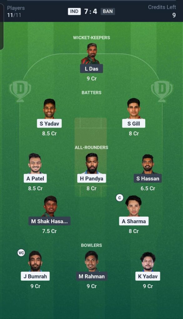 IND vs BAN Dream11 Team 16th match Super Fours