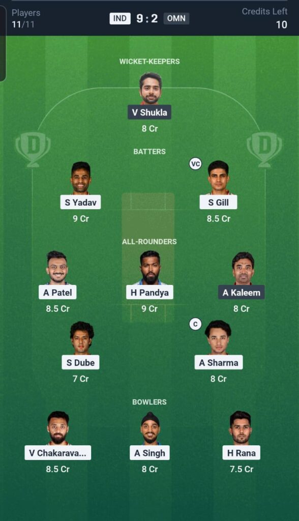 IND vs OMN Dream11 Team 12th Match