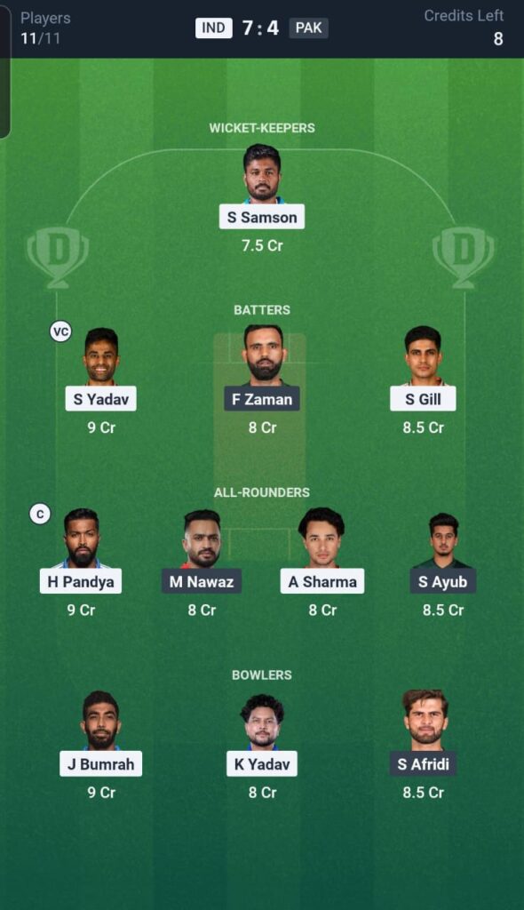 IND vs PAK Dream11 Team 6th Match