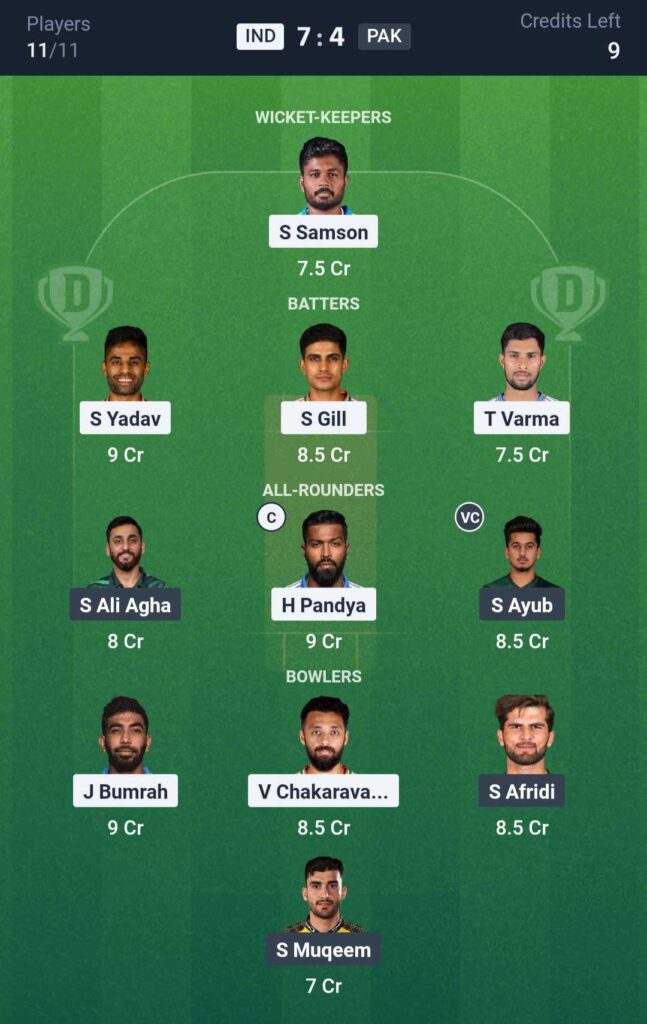 India vs Pakistan Dream11 Team Asia Cup 2025