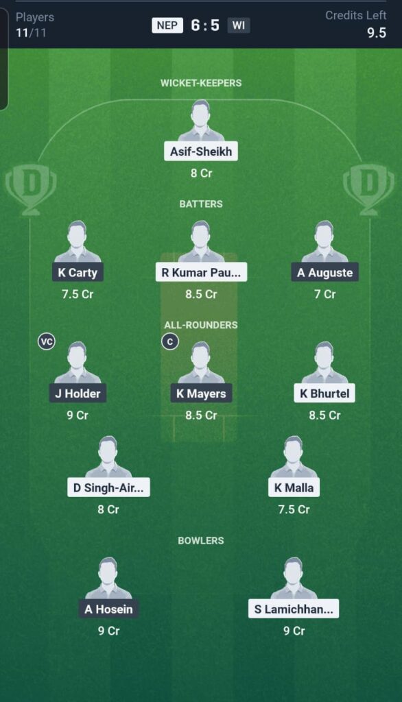 NEP vs WI Dream11 Team 1st T20I