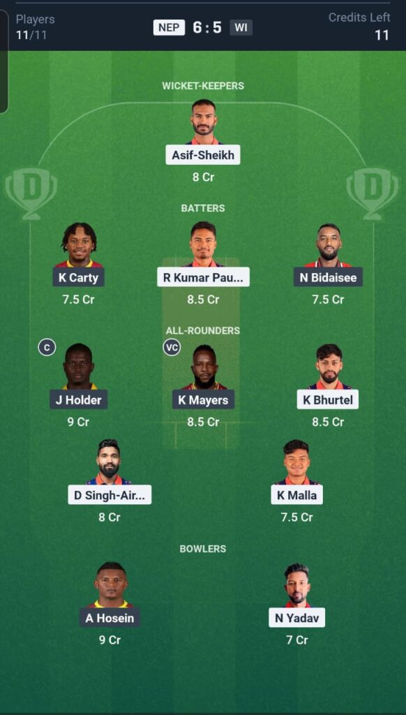 NEP vs WI Dream11 Team 2nd T20I