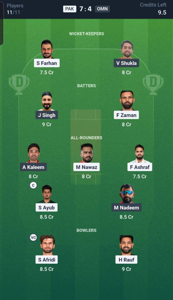 PAK vs OMN Dream11 Team 4th Match
