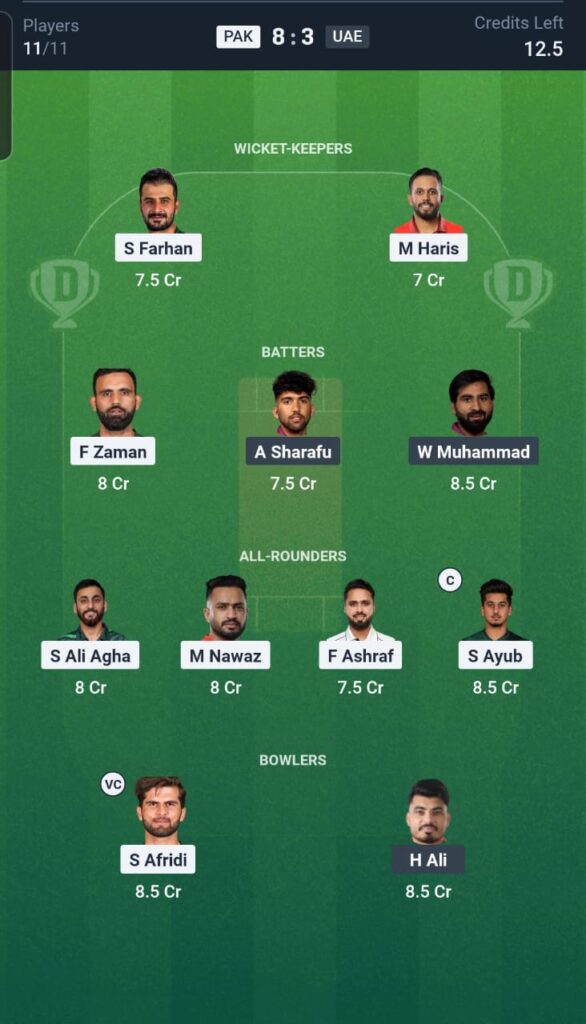 PAK vs UAE Dream11 Team 10th Match