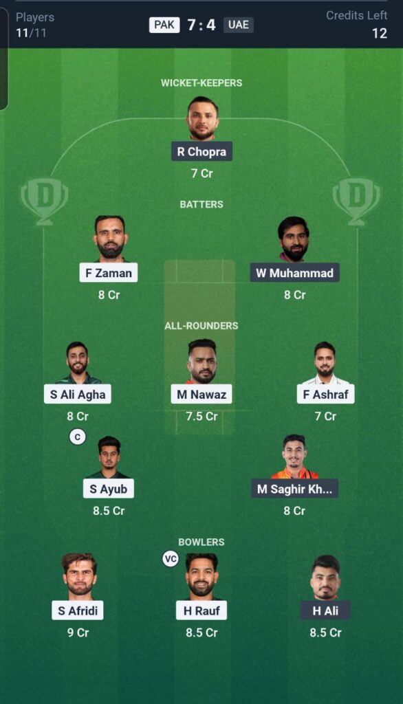 PAK vs UAE Dream11 Team 5th T20I