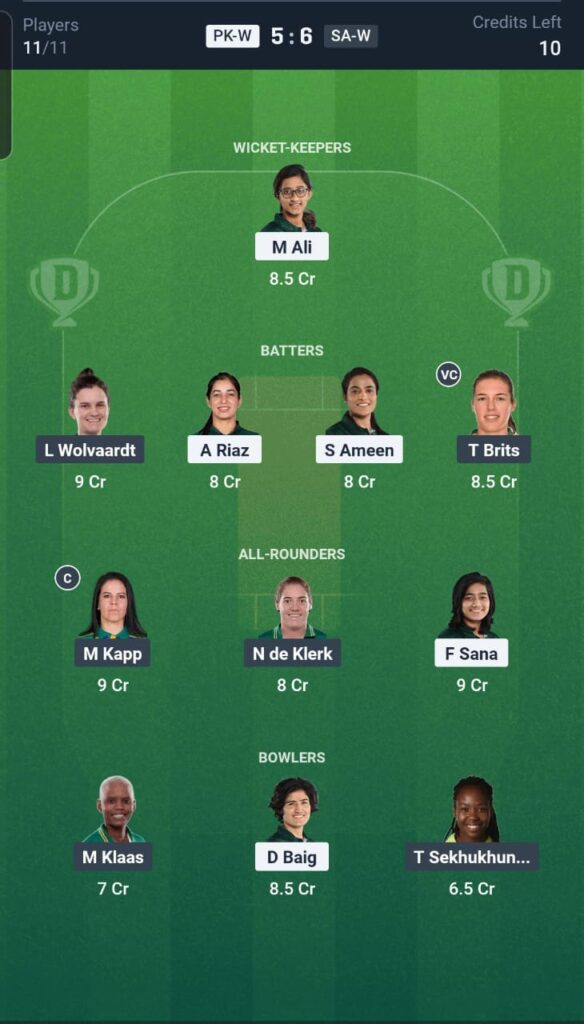PK-W vs SA-W Dream11 Team 3rd ODI