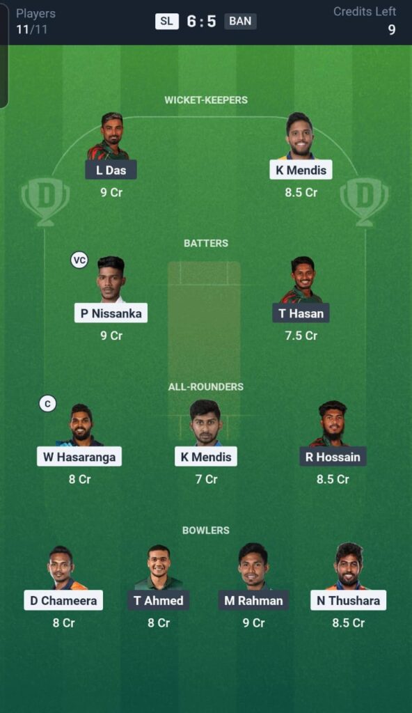 SL vs BAN Dream11 Team 1st Match Super Fours