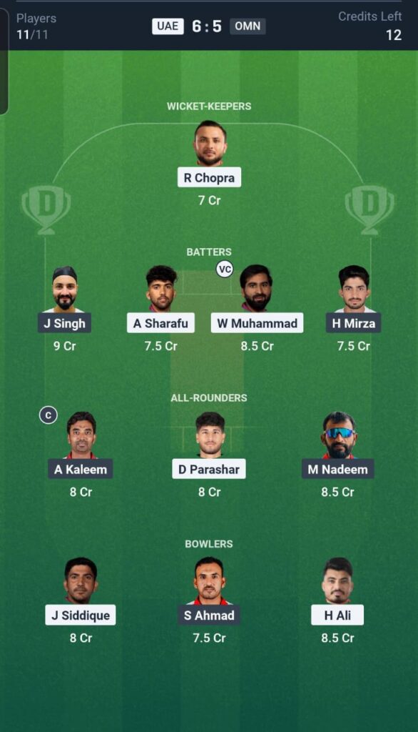 UAE vs OMN Dream11 Team 7th Match