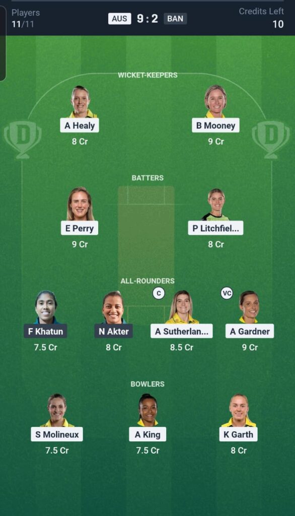 AUS-W vs BAN-W Dream11 Team 17th Match