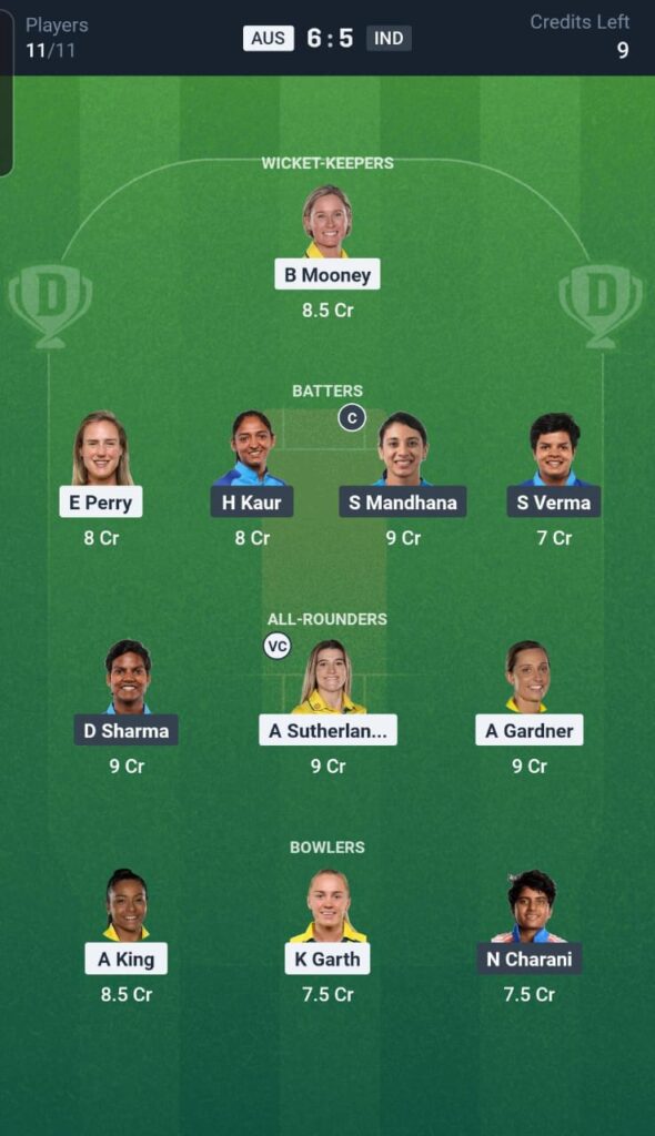 AUS-W vs IND-W Dream11 Team 2nd Semi-Final Match